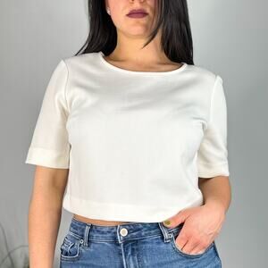 Express White Cropped Short Sleeve Exposed Zipper Top